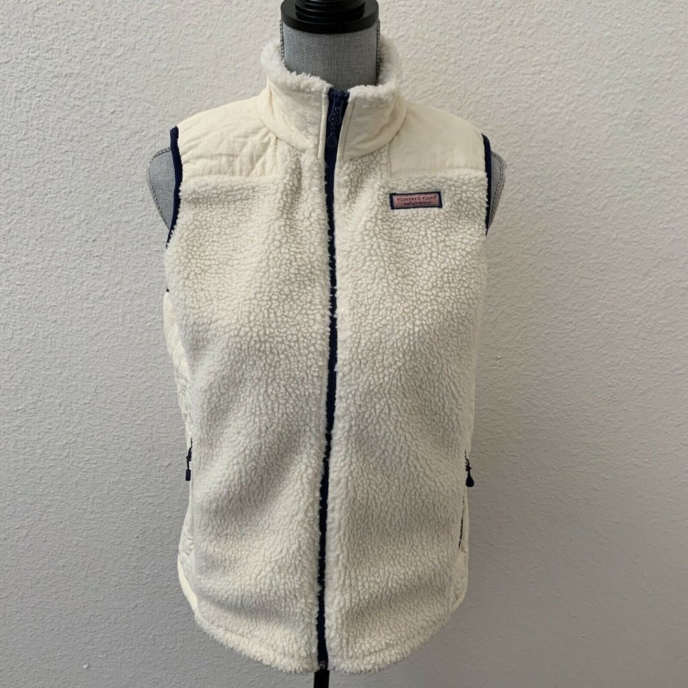 Vineyard Vines Quilted Sherpa Vest Ivory Cream Small off white Excellent RARE